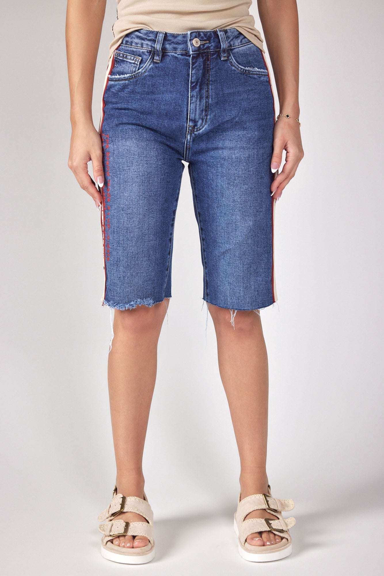 FASHION striped bermuda jeans