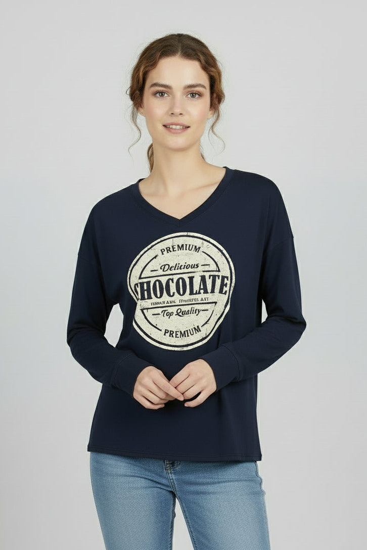 חולצת בייסיק ארוכה הדפס