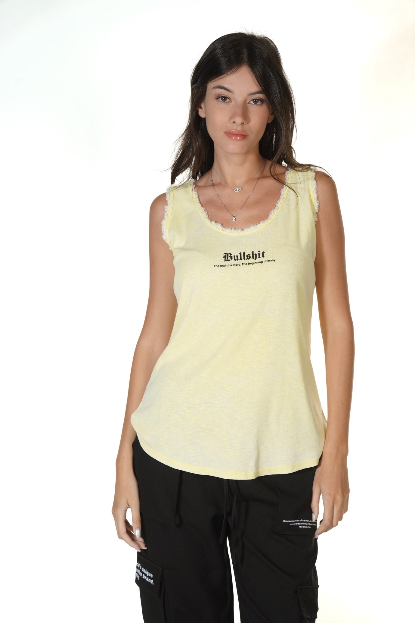 BULLSHIT designed tank top with a fringed finish