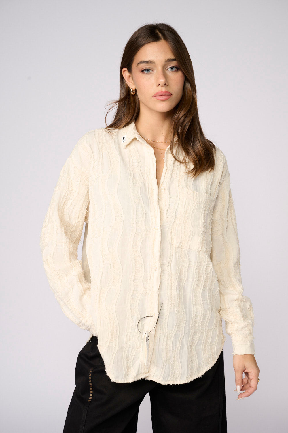 MIND ripped button-down shirt