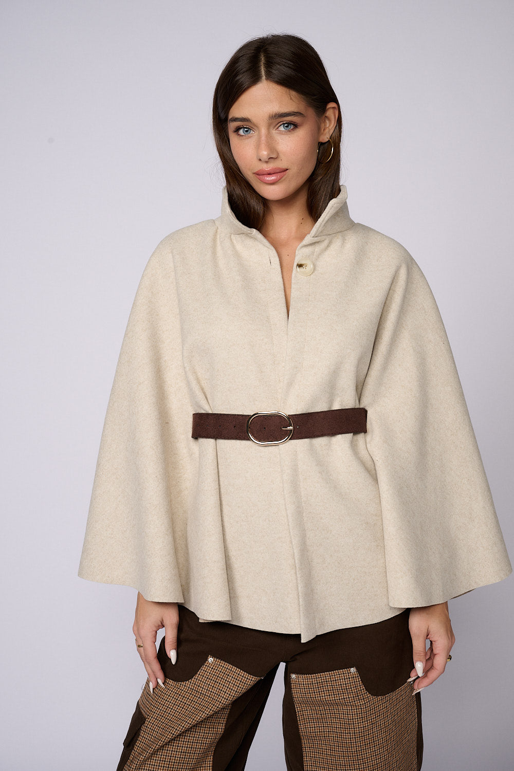 שכמיית צמר דק שילוב חגורה