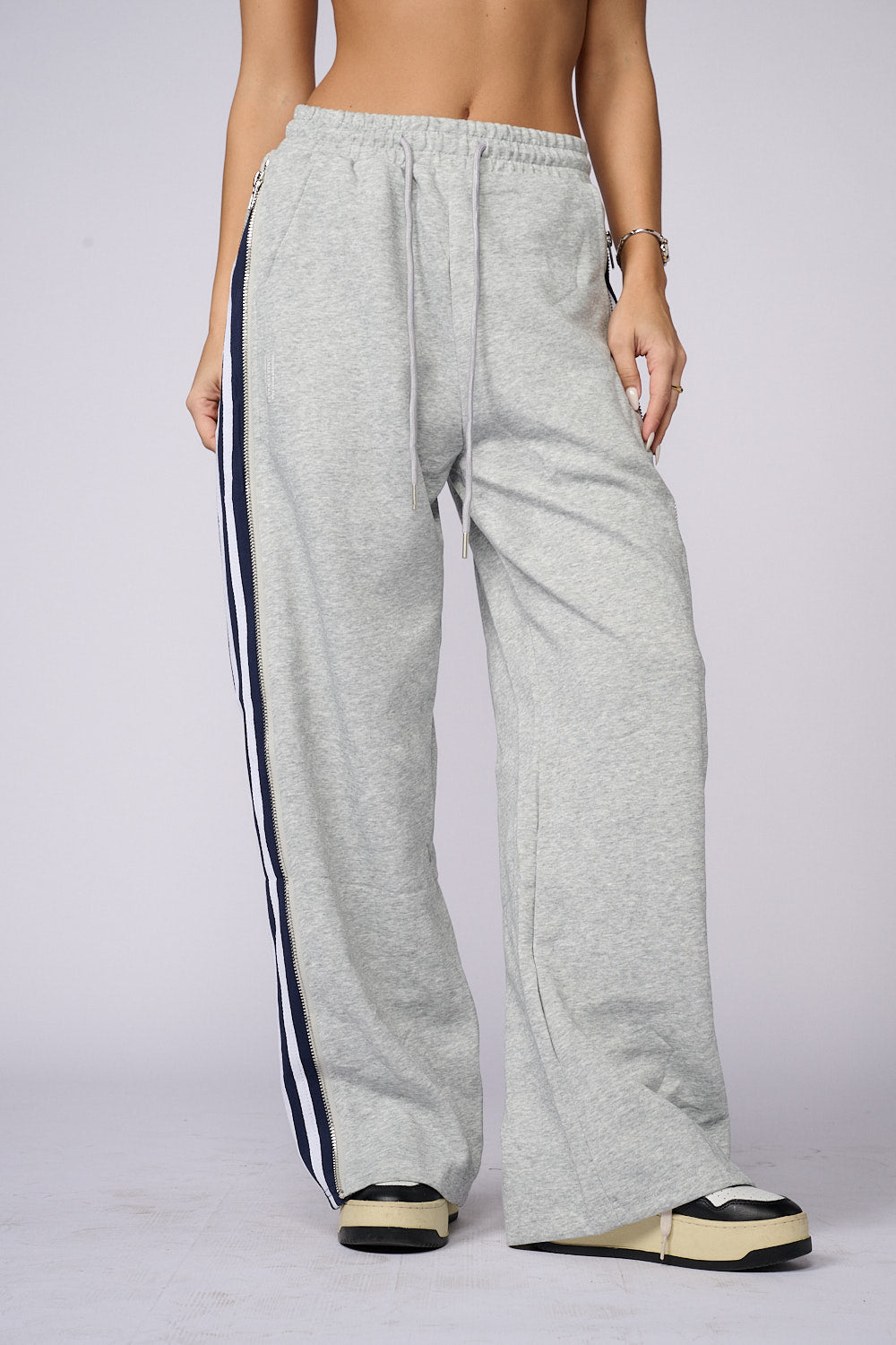 מכנסי פוטר דק שילוב רוכסנים