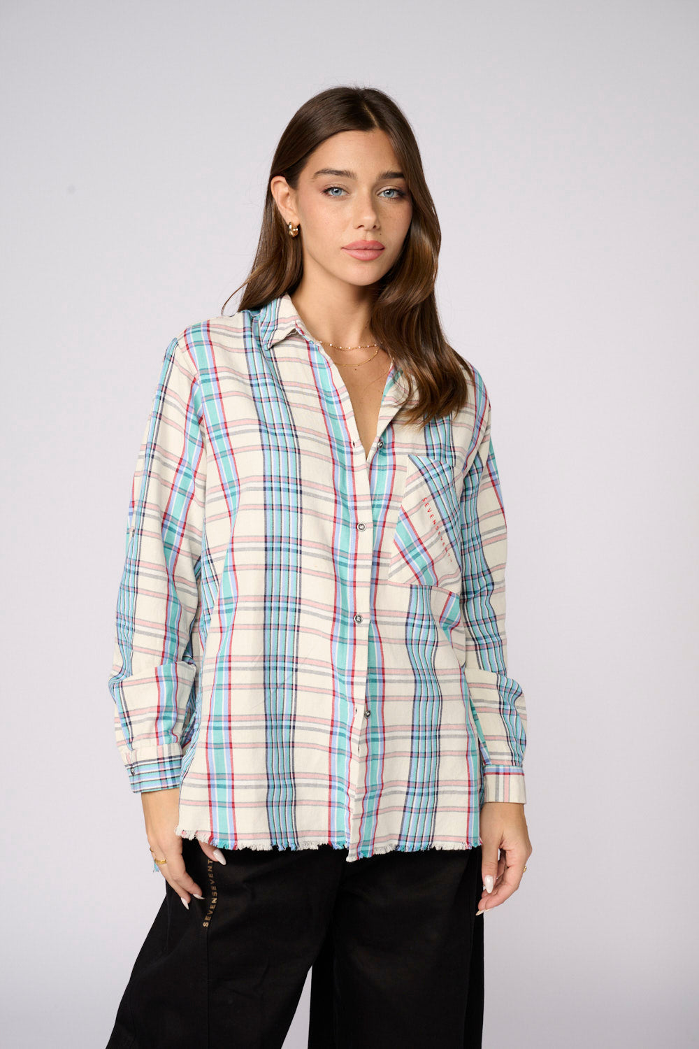 Checked button-down shirt with Prima SEVEN finish