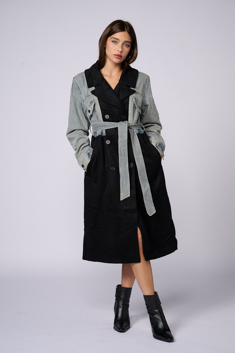 ג'קט ארוך פליז שילוב ג'ינס