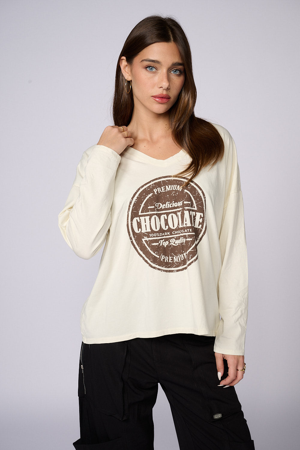 חולצת בייסיק ארוכה הדפס