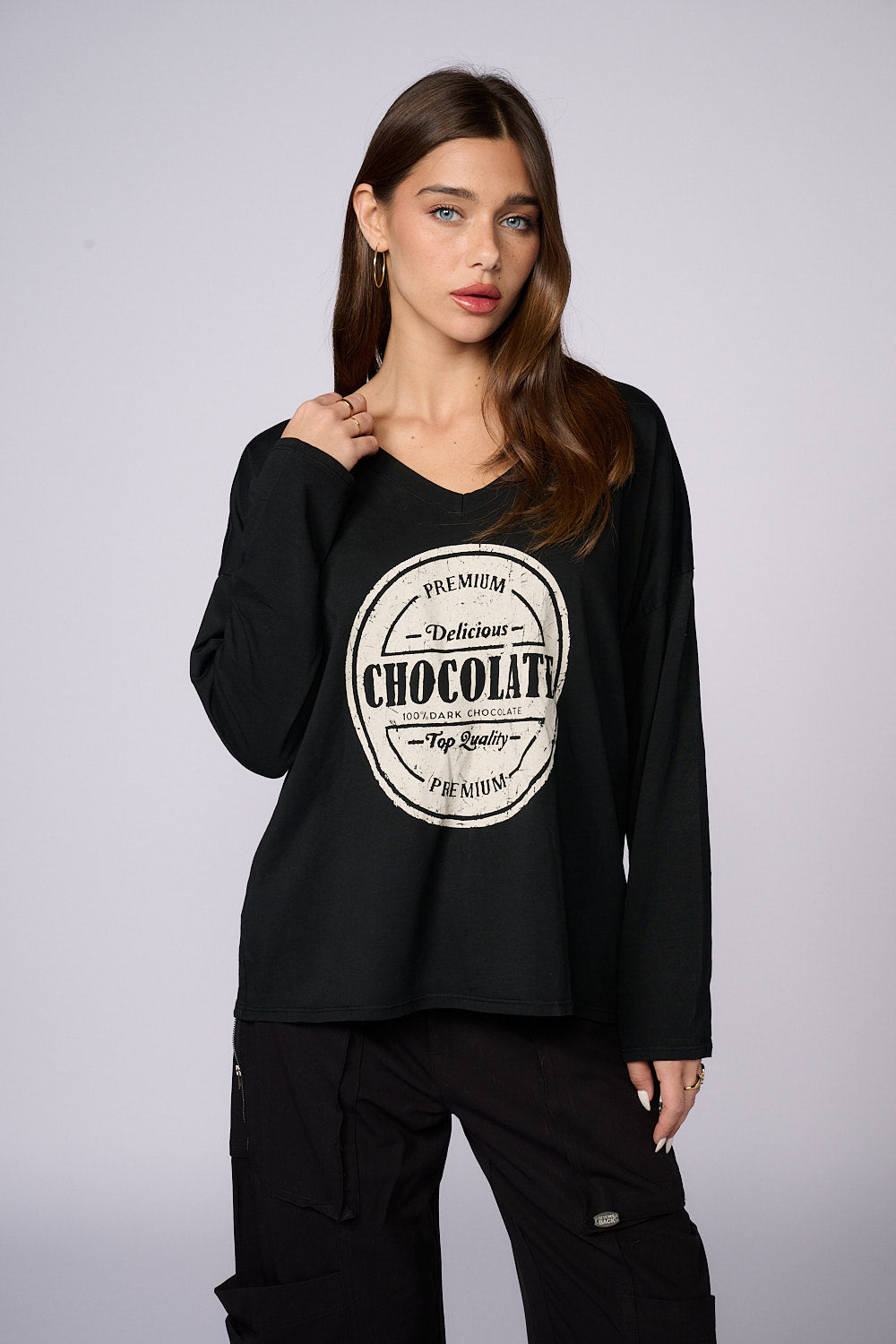 חולצת בייסיק ארוכה הדפס