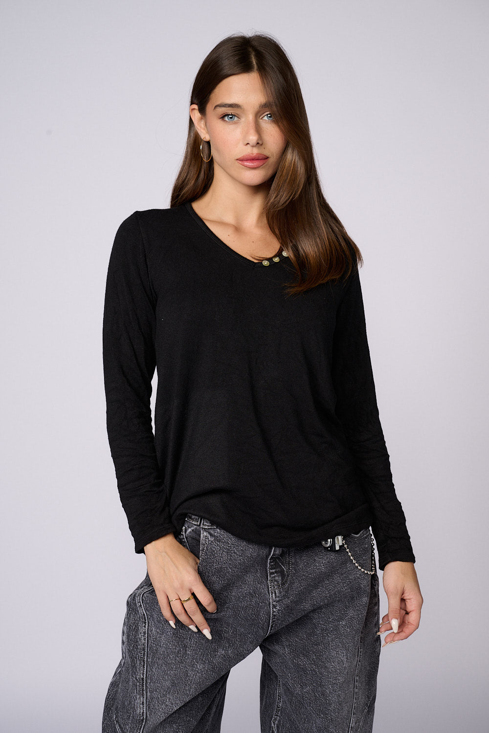 חולצת סריג ארוכה כפתורים