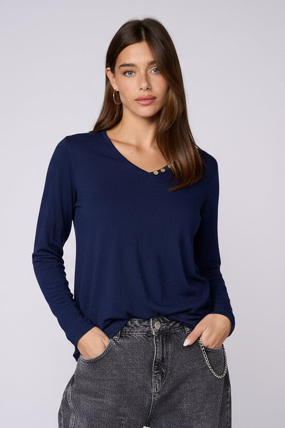 חולצת סריג ארוכה כפתורים