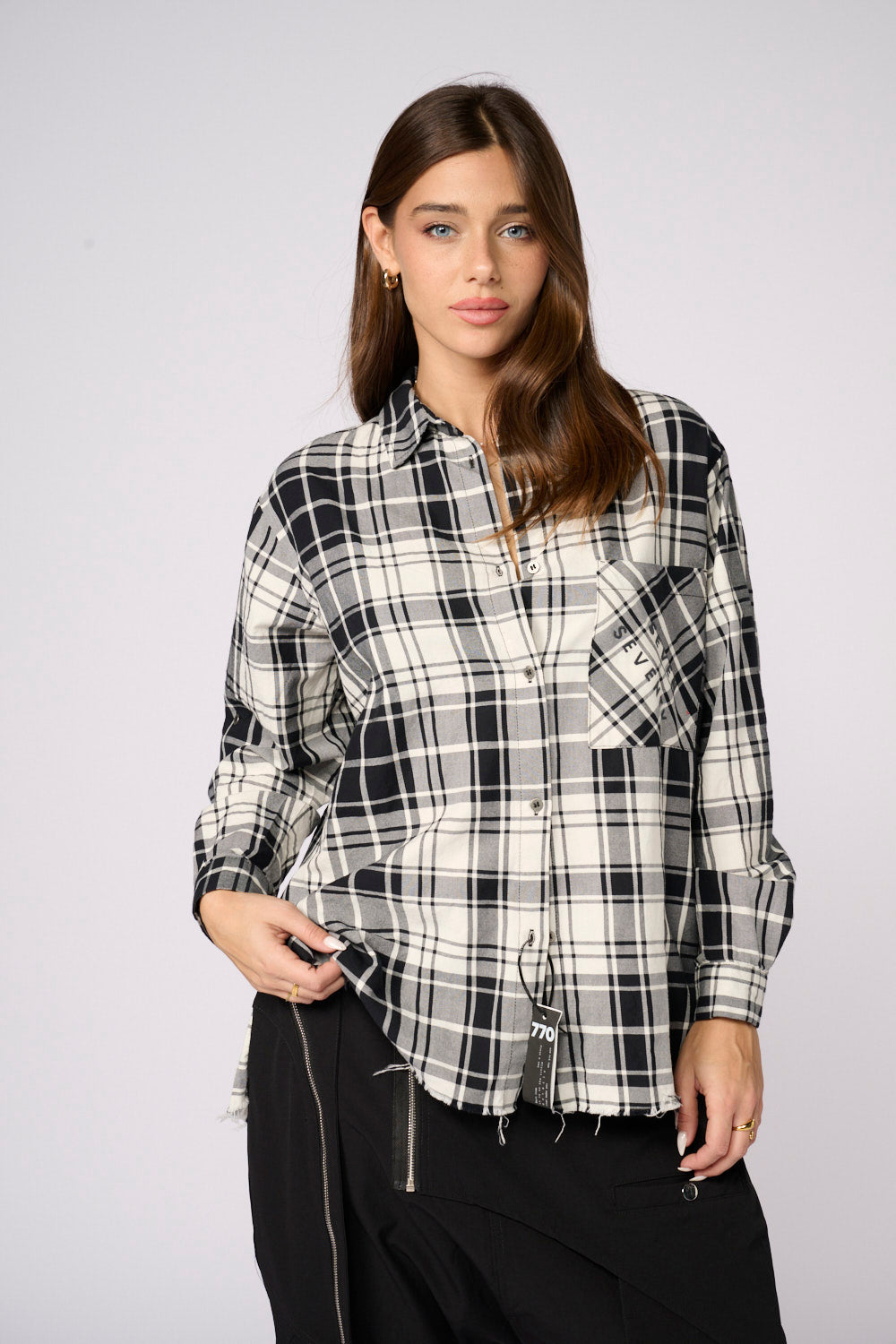 Checked button-down shirt with Prima SEVEN finish