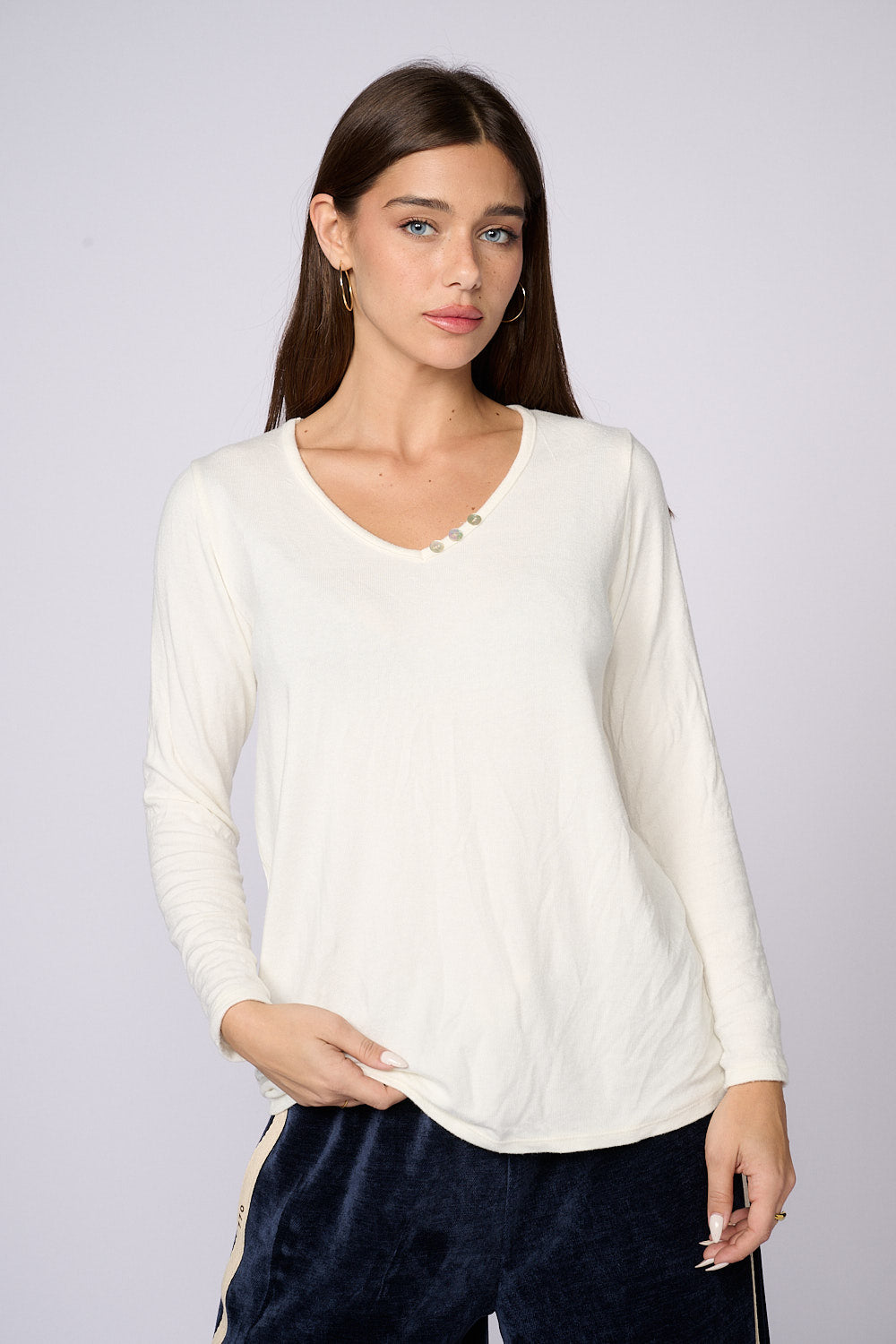 חולצת סריג ארוכה כפתורים