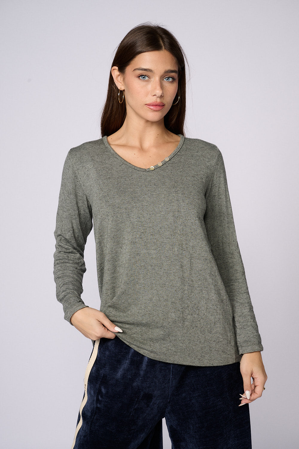 חולצת סריג ארוכה כפתורים