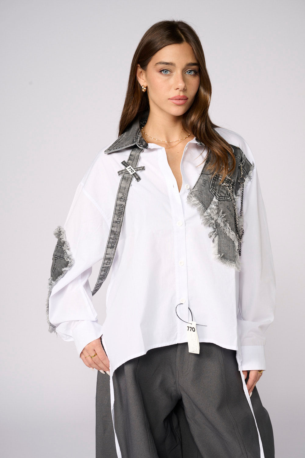 Button-down shirt with jeans and DREAM necklaces