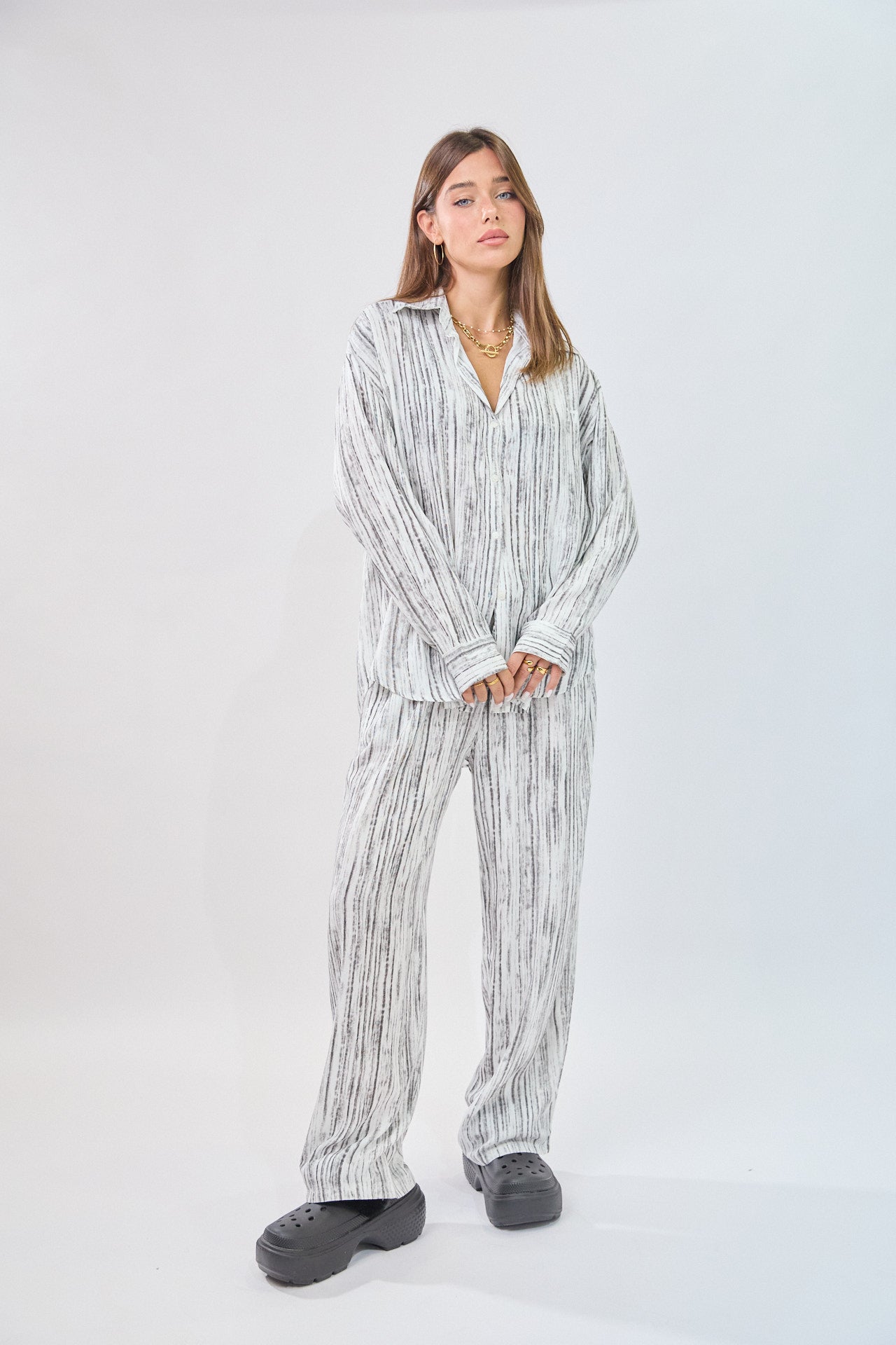 SEVEN Washed Button-Down Shirt and Pants Set