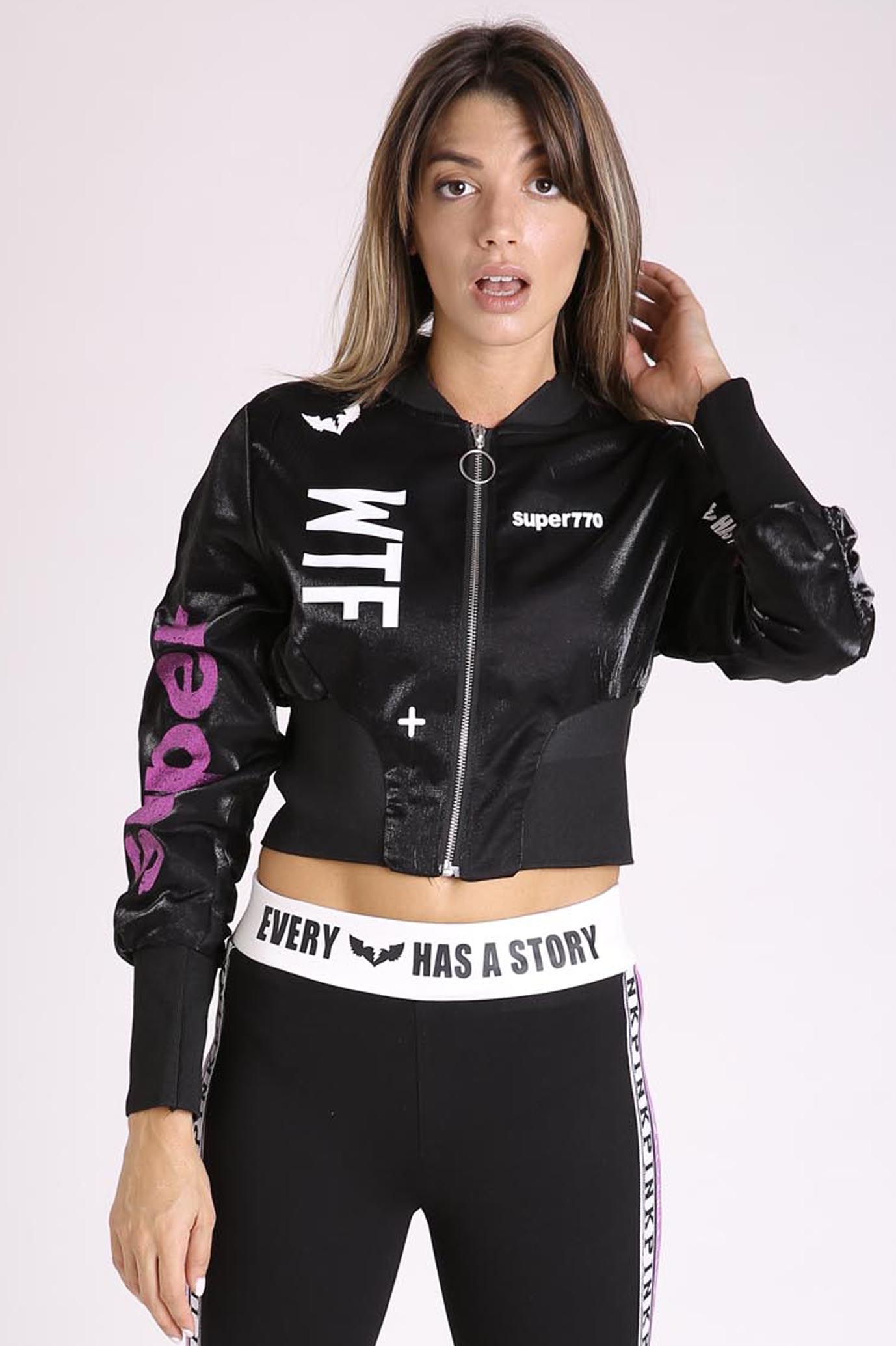 Black Designed Short Zipper Jacket WTF - SEVEN SEVENTY