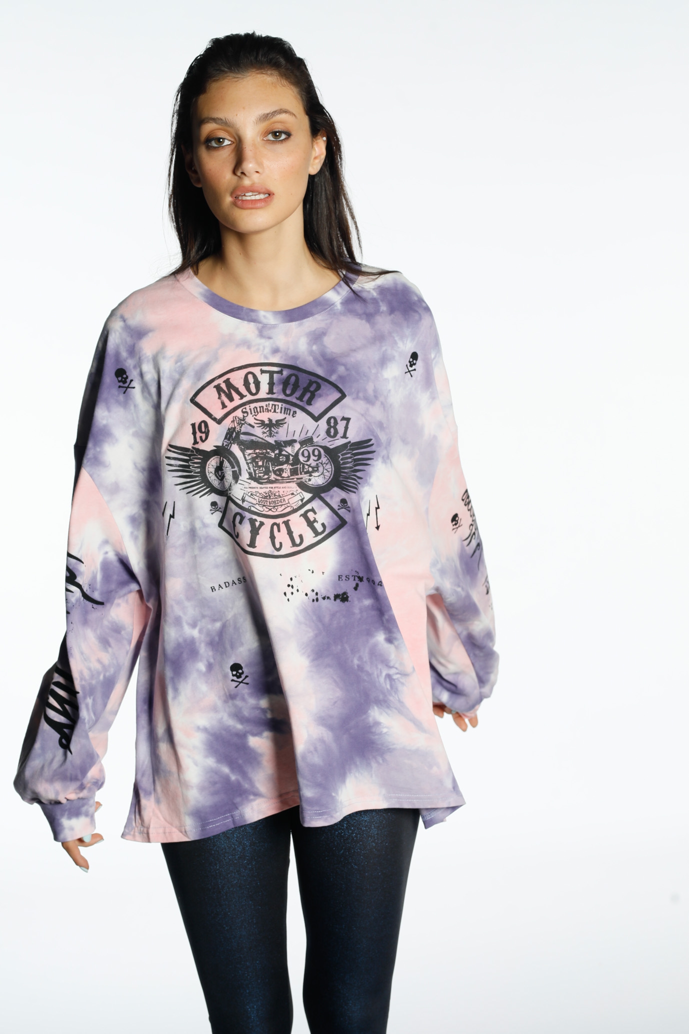 Long Sleeve Purple And Pink Tie Dye Top Uniqe Cut MOTOR - SEVEN SEVENTY