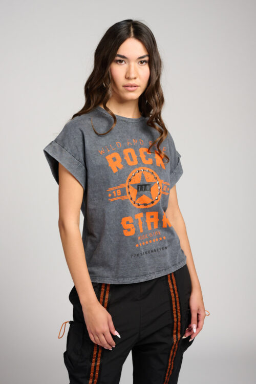 חולצת טי שרוול קיפול ROCK STAR