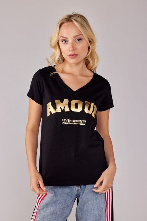 חולצת טי הדפס זהוב AMOUR