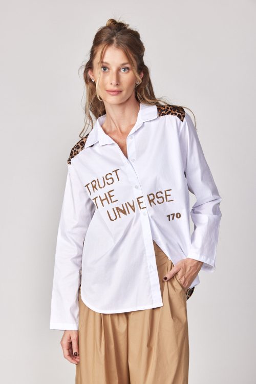 חולצה מכופתרת שילוב כותנה וסטאן TRUST