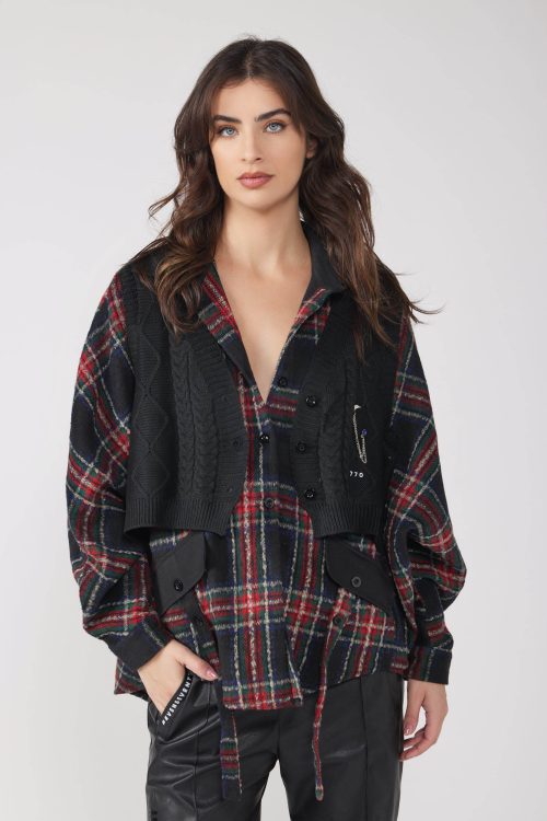 חולצת ג'קט שילוב פלנל וסריג FASHION