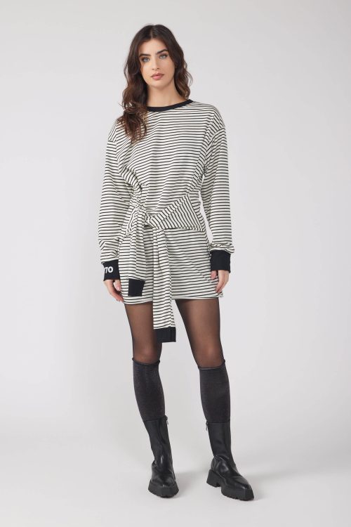 חולצת טוניקה פסים קשירה FASHION