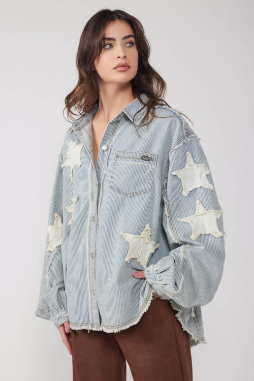 חולצת ג'ינס מכופתרת פסים STARS