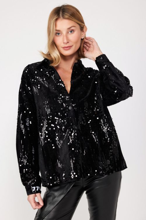 חולצה מכופתרת קטיפה ופייטים GLAM