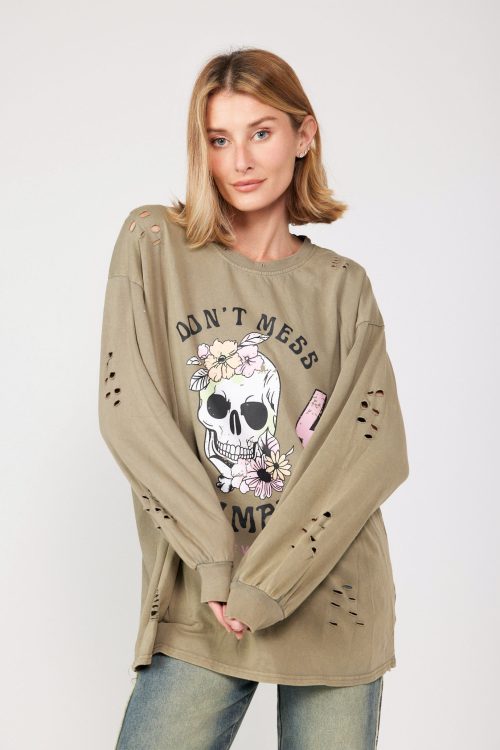 חולצת טריקו ווש קרעים SKULL